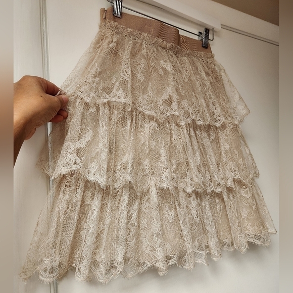 VALENTINO Runaway Show In Tan And Cream Floral Tulle 3 Tiered Mini Skirt Size 2 - Picture 6 of 15